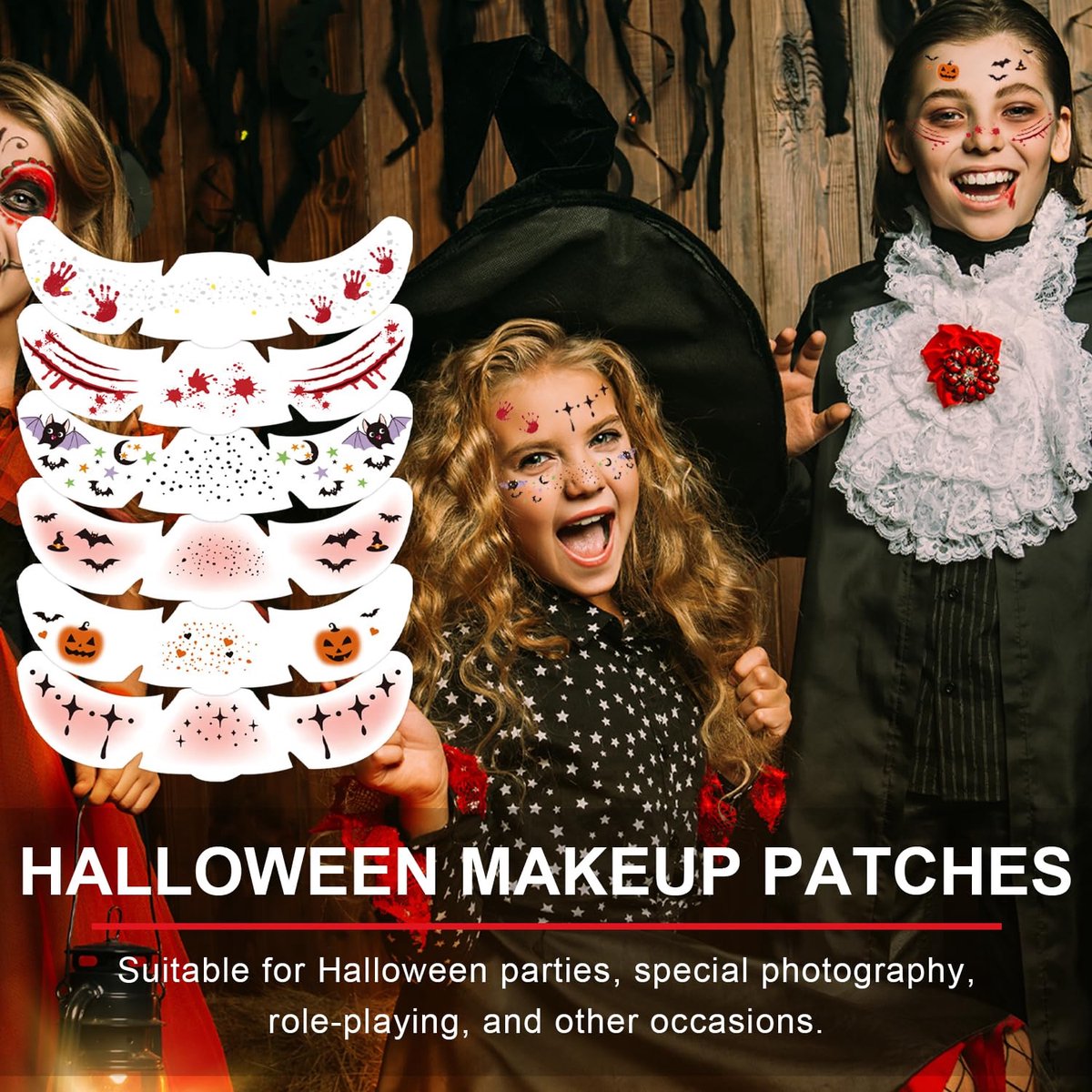 6 pieces - Temporary Face Tattoos - Halloween decoration - Glitter makeup stickers - Self-adhesive Tattoos for Adults - Festival Glitters - Face stickers — image 4
