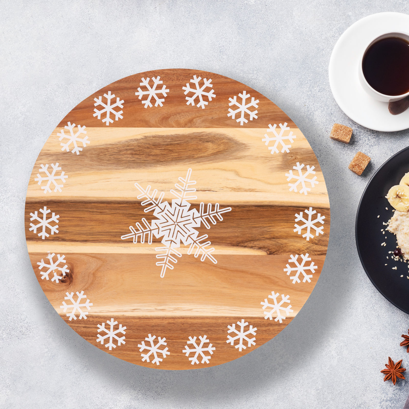 Bread and Butter 18 Inch Print Wooden Lazy Susan Tray - White Snowflake โ image 3