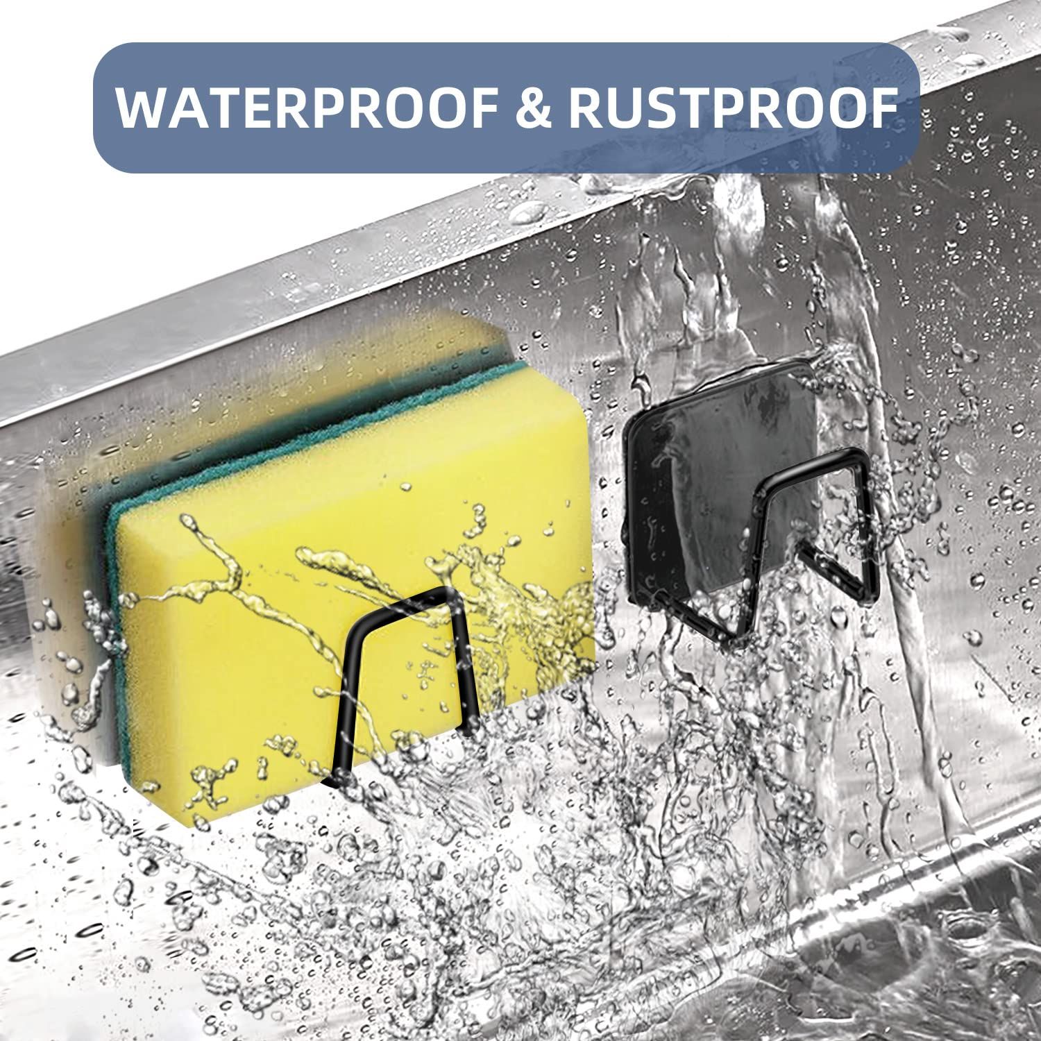 2 Pcs Sponge Holders for Kitchen Sink,Strong Adhesive Sink Sponge Holder Stainless Steel Waterproof Sponge — image 3