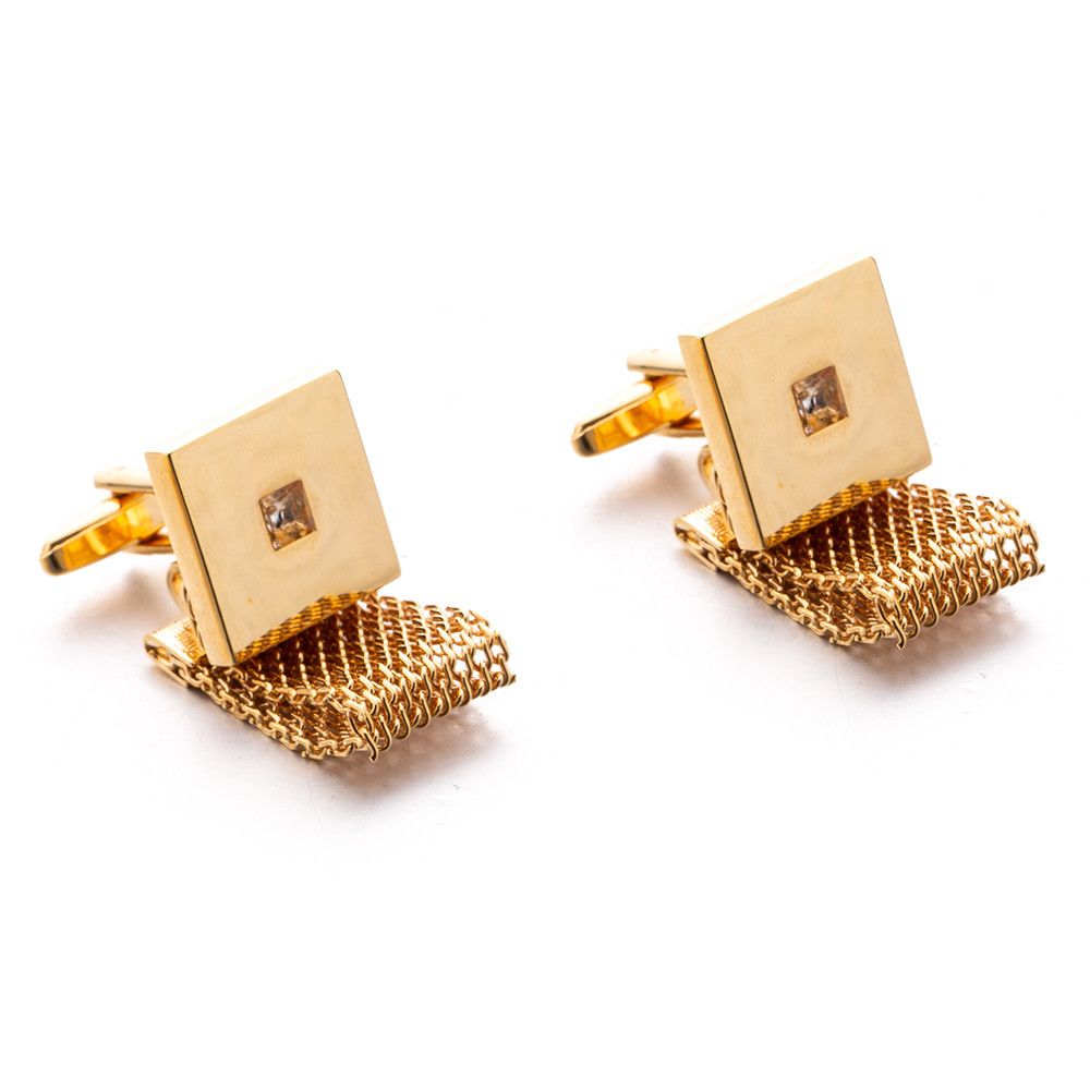 Mens Cufflinks with Chain - Shiny Gold Tone Shirt Accessories - Party Gifts for Young Men, for Wedding Party Anniversary — image 2