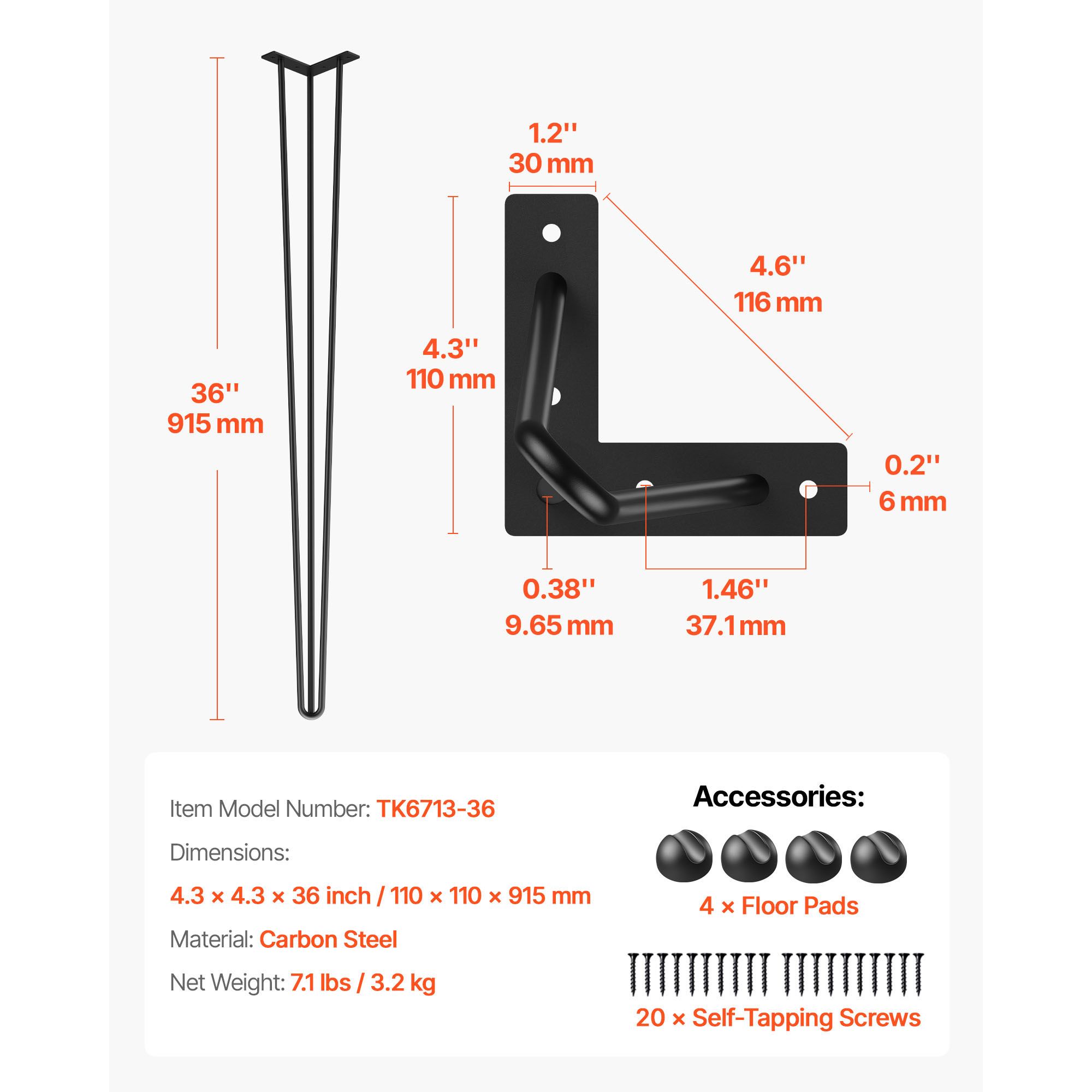 Hairpin Table Legs 36 inch, Set of 4 DIY Desk Table Legs 3 Rods Heavy Duty — image 2