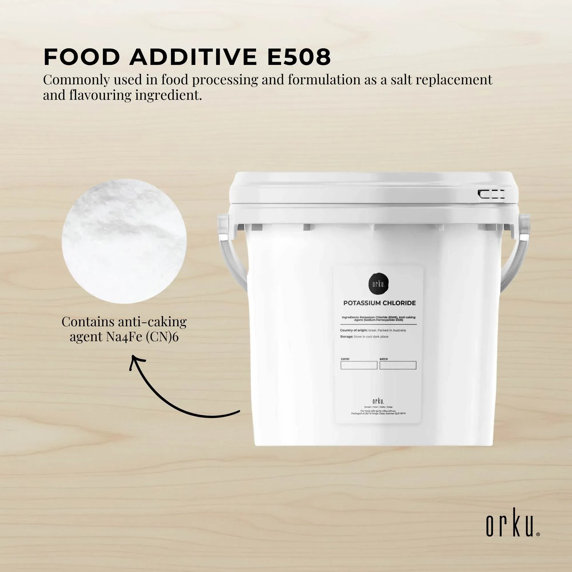 Orku 5Kg Potassium Chloride Powder Tub - Food Grade E508 Salt Substitute — image 4