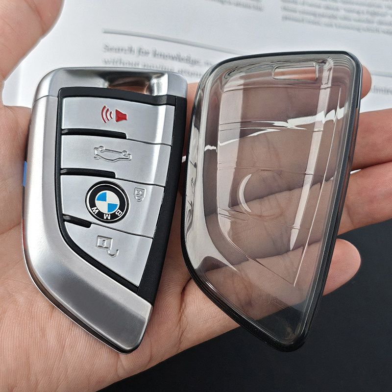 Bmw 5 Series Key Cover Tpu Transparent Blade 530Li 525Li Type a - transparent black [shell + ring rope buckle]