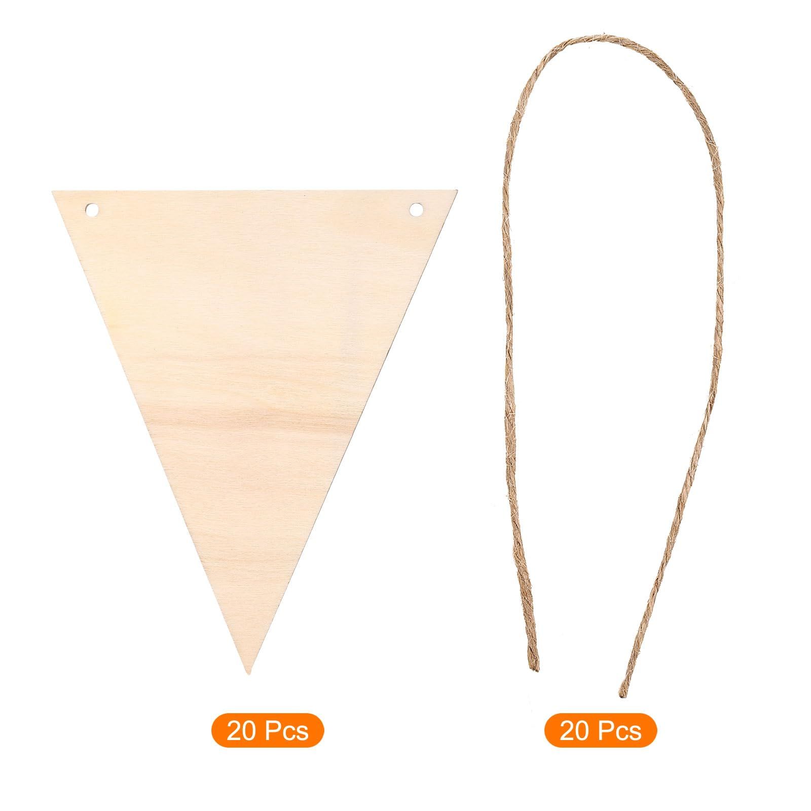 Hanging Wood Sign with Rope, Triangle Shape Wooden Label 4.7"x4" Blank Wooden Crafts for DIY Projects, Christmas, Pack of 20 — image 3