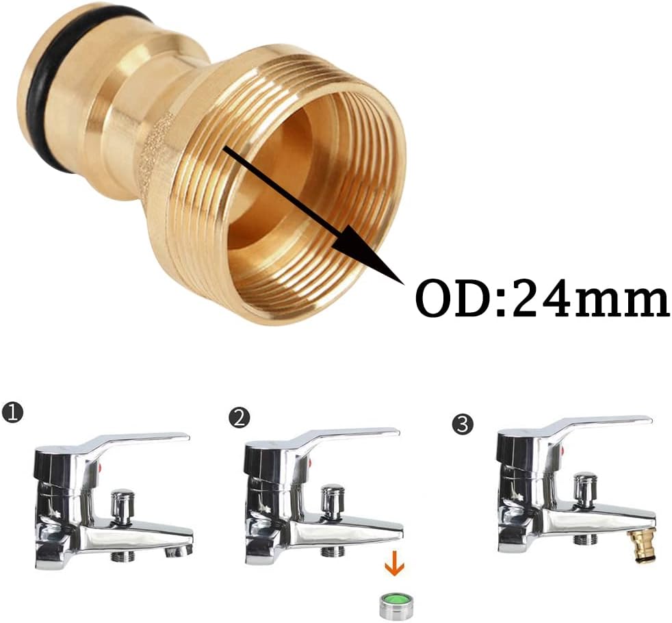 2Set Faucet Quick Connect to Garden Hose 22mm Female x 24mm Male Thread to 3/4" GHT Male Thread Snap Adapter for Bathroom Kitchen Indoor Sink Faucet — image 3