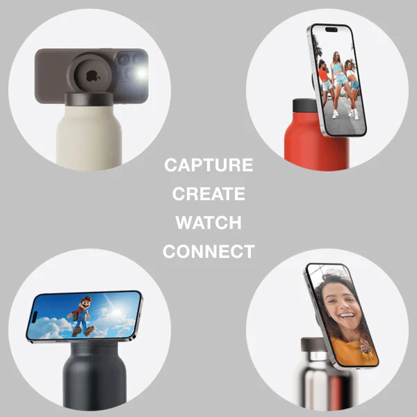 Stainless Steel Insulated Water Bottle with Integrated Magnetic Phone Stand - Black (32oz) โ image 4