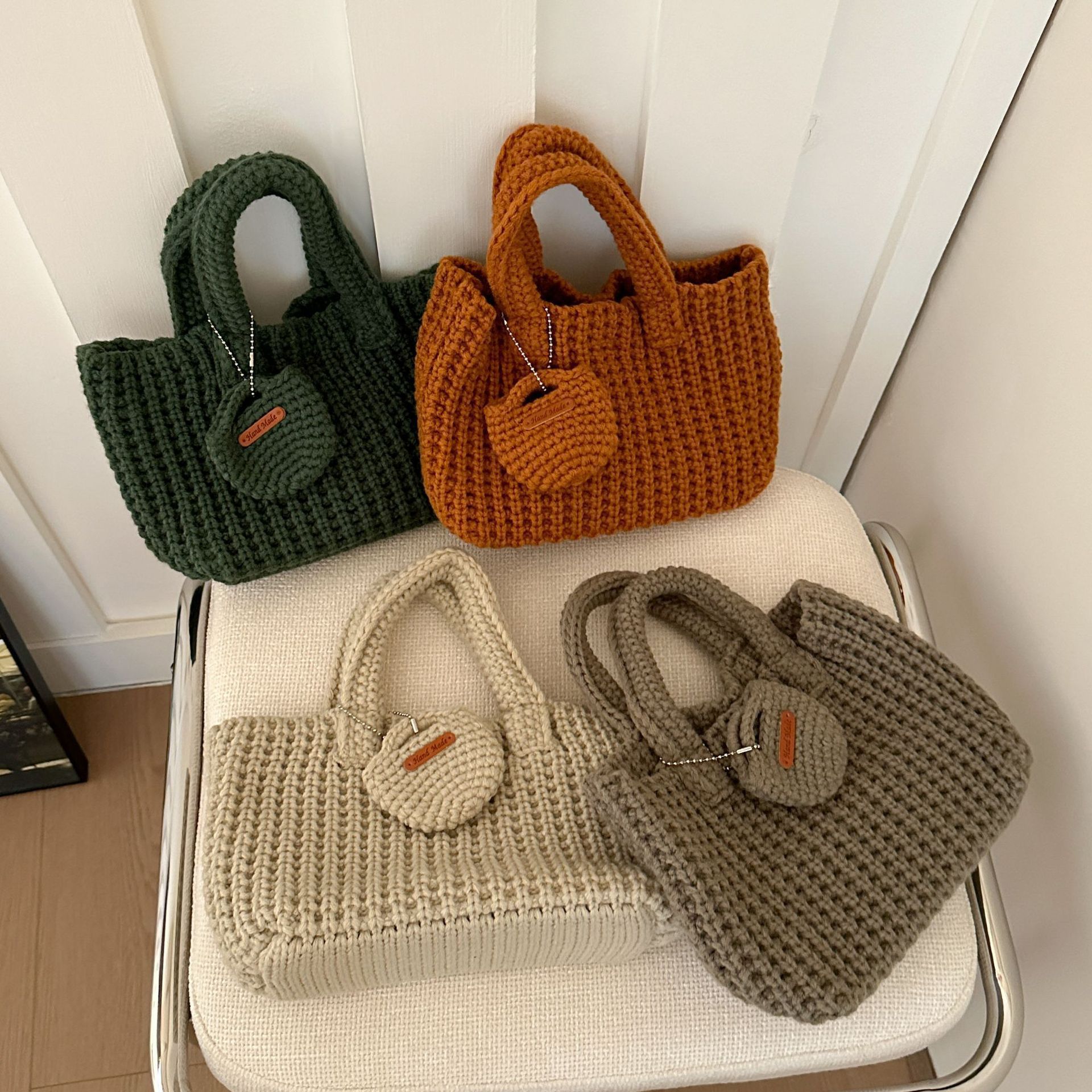 Brown Handcrafted Crochet Tote Bag – Vintage-Style Woven Cotton-Yarn Look Bag — image 2
