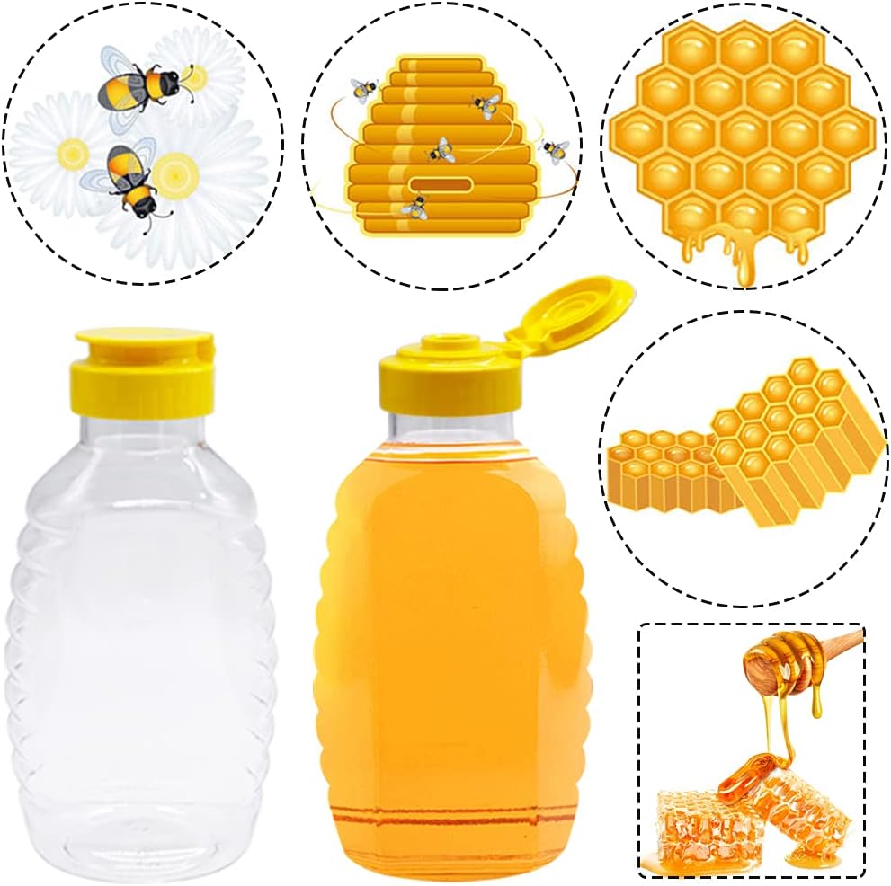 8 Pack 16oz Clear Plastic Honey Bottles,Refillable Food Grade Honey Container,Squeeze Honey Bottle With Leak Proof Flip-Top Caps for Storing and Dispensing — image 4