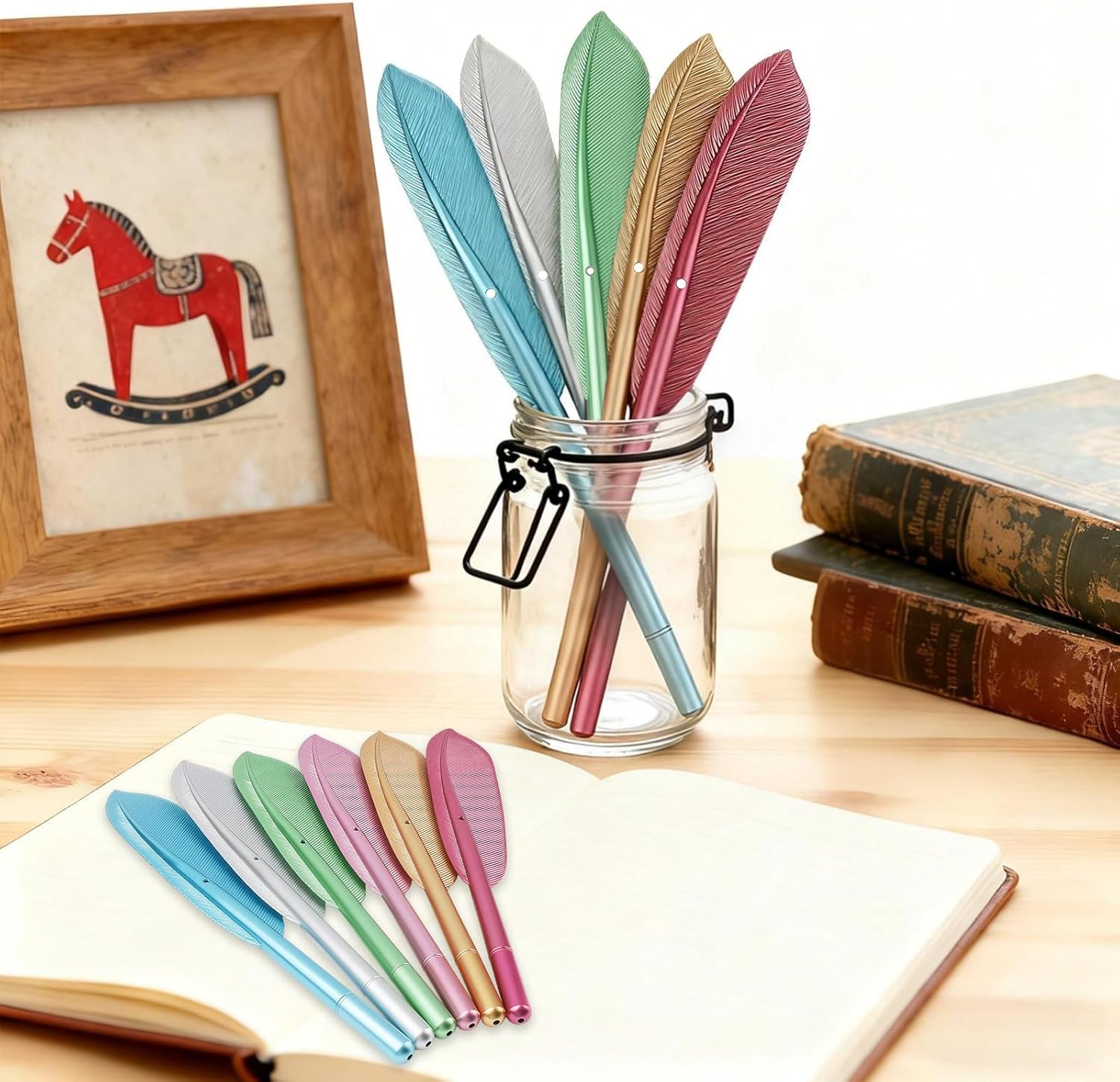 6Pcs/6Colors Novelty Feather Pens - Vintage Funny Feather Gel Pens - Black Ink Stylish Ballpoint Pens - Signing Pen for Guest Signature Home School Office โ image 4