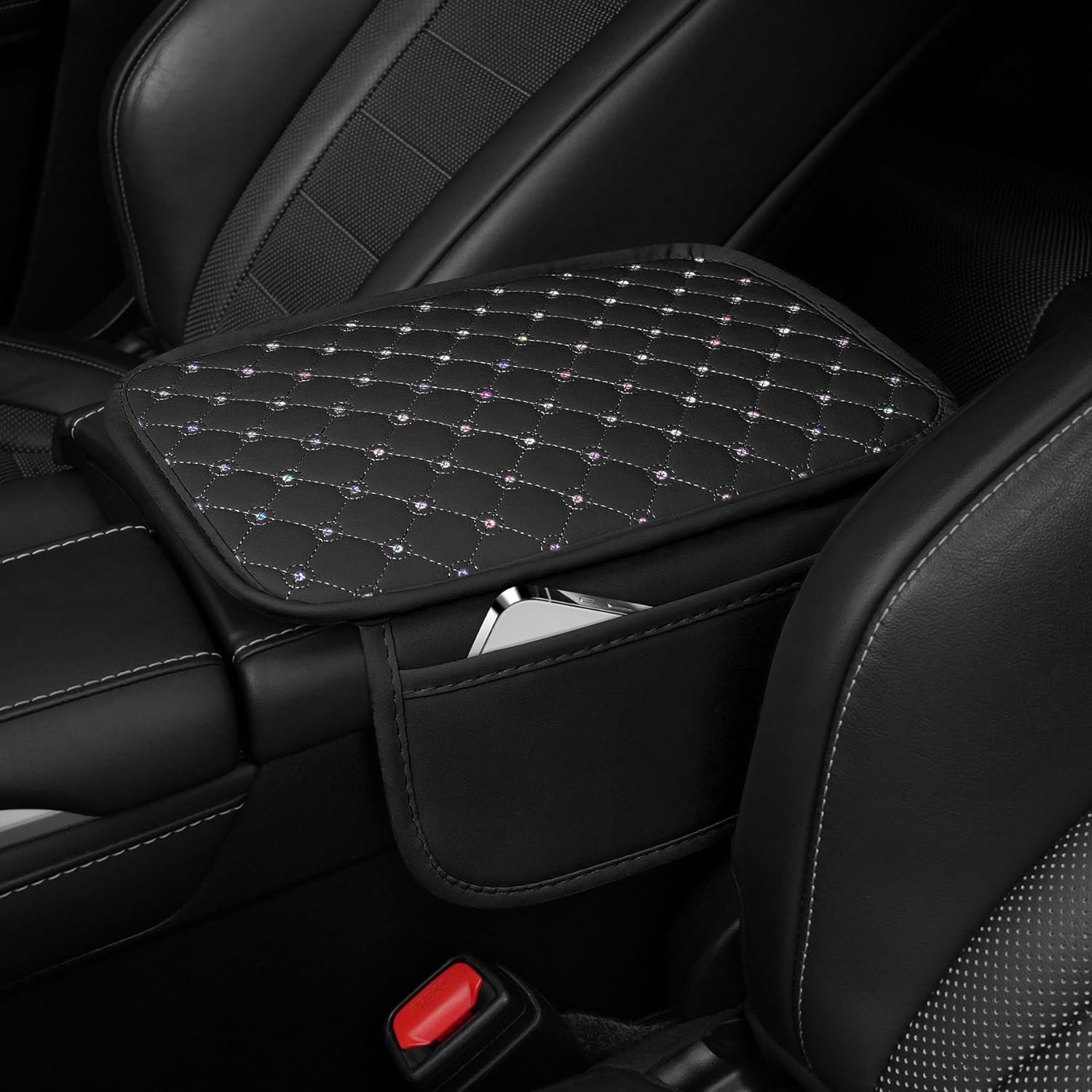 Bling Center Console Arm Rest Cover for Car, Middle Armrest Storage Box Cover, Interior Car Accessories Women and Man Gifts Sets (Black) black — image 2