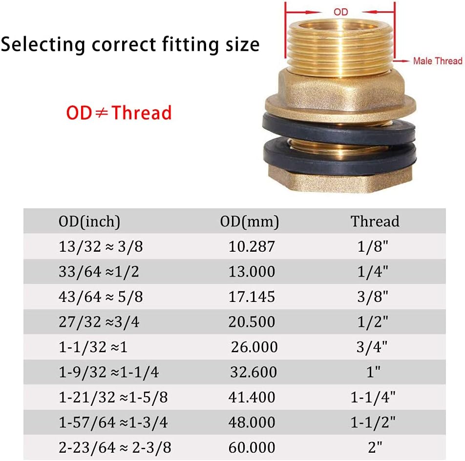 1/2" Female 3/4" Male Soild Brass Water Tank Connector Theaded Bulkhead Fitting With 2 Rubber Rings Stablizing โ image 6