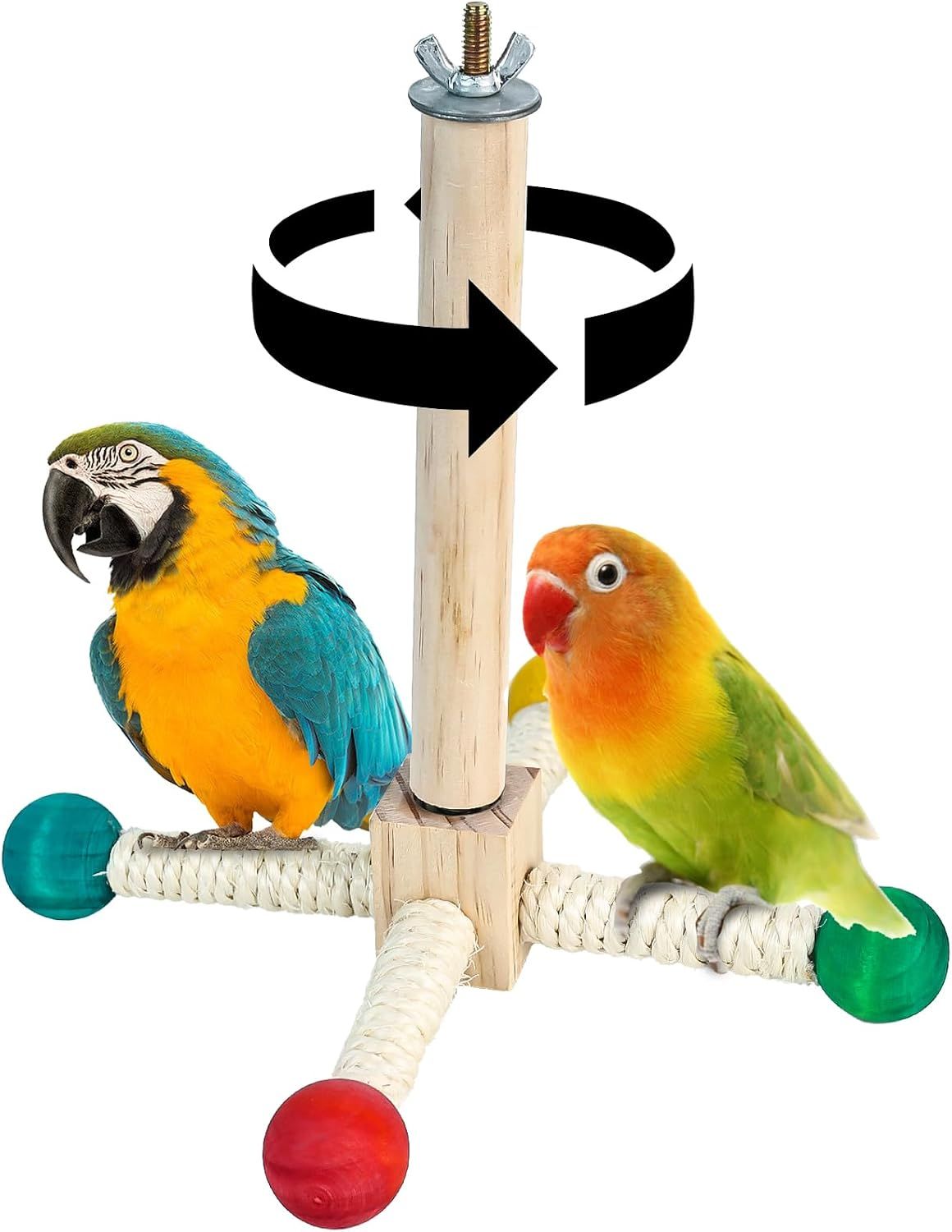 Bird Perch Toys, Interactive Wooden Rotating Stand with Smooth Spinning Design, Bird Cage Accessories for Parrots, Parakeets, Budgies, Lovebirds