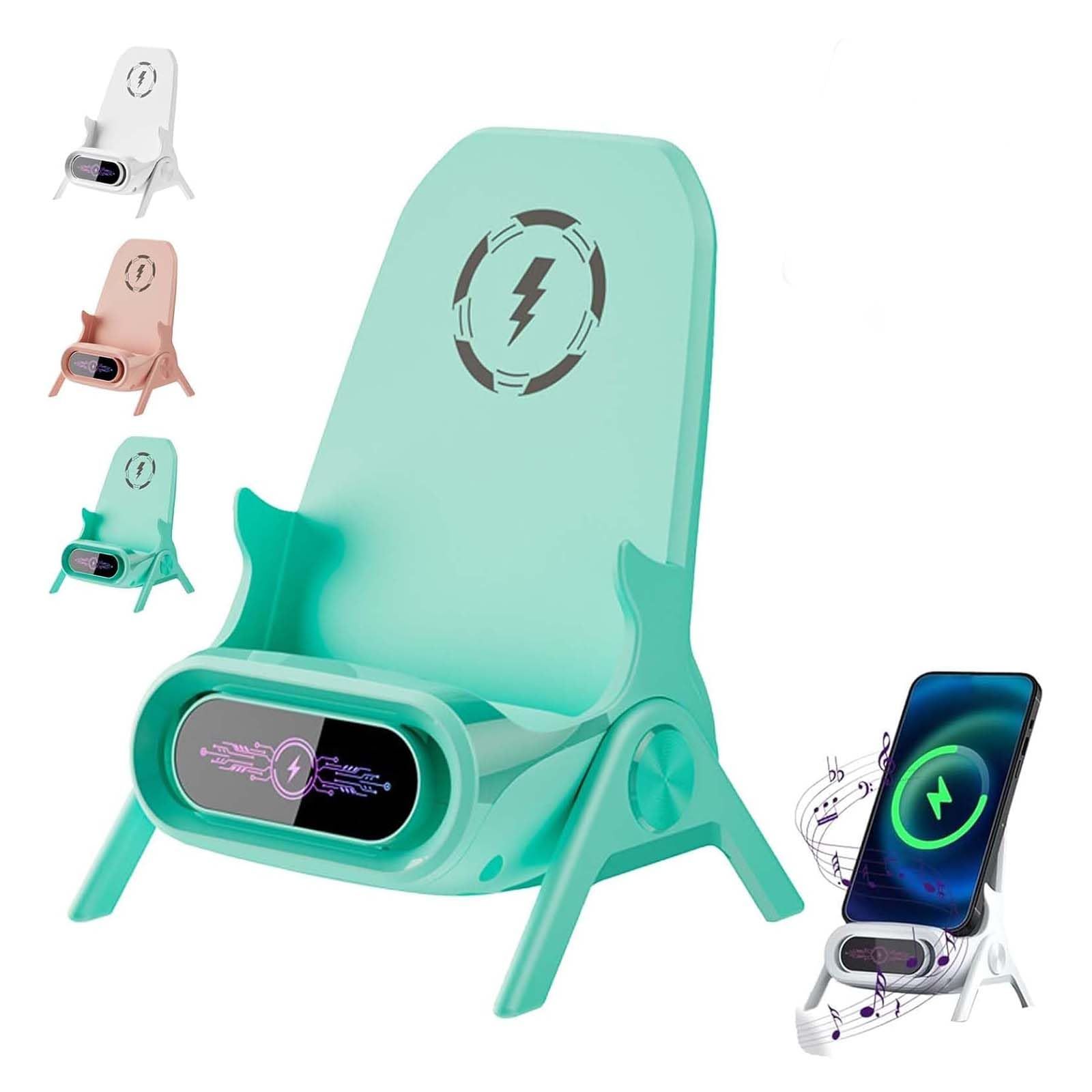 Mini Chair Wireless Fast Charger Multifunctional Phone Holder, Portable Mini Chair Wireless Charger with Speaker, 3-in-1 Charging Desktop Stand for Phones(Green)
