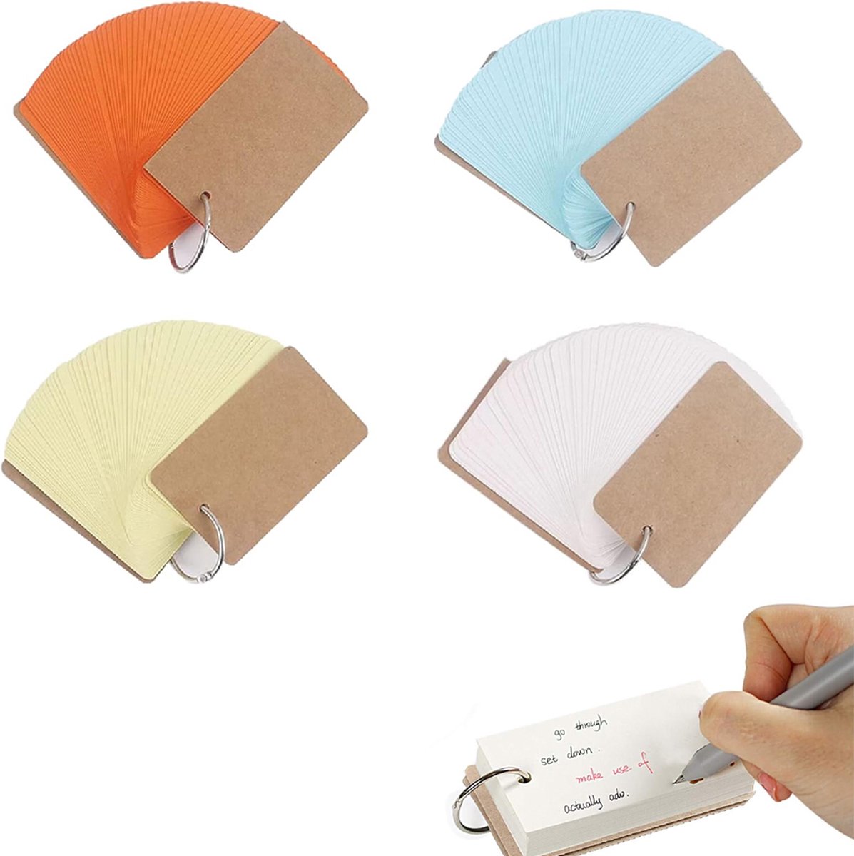 Index Cards - 4 Colors - Flashcards - Vocabulary Cards - Lined - Colorful Learning Cards - Flashcards 200 Pieces - Learning Vocabulary with Rings - Learning