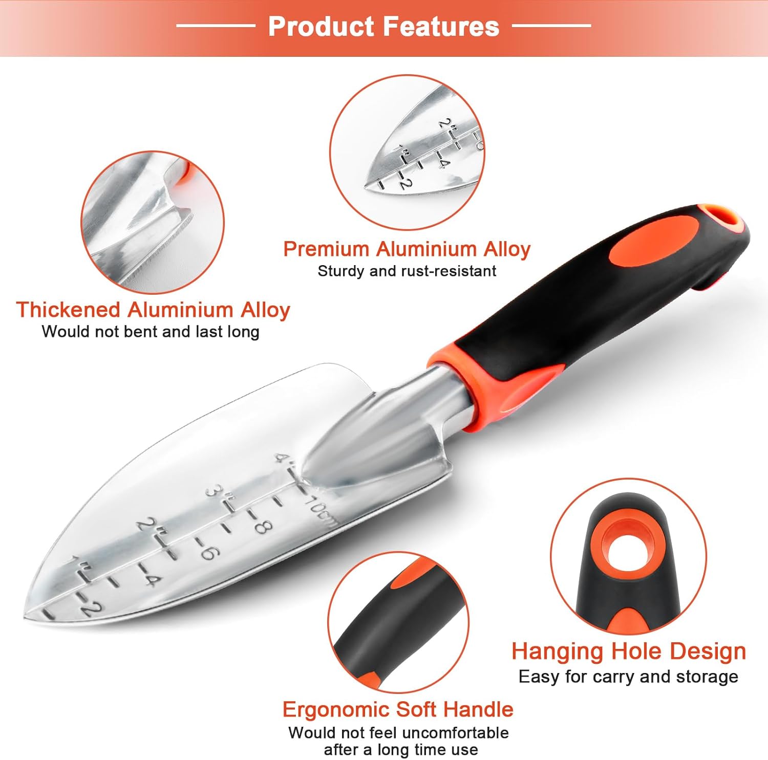 Garden Shovel Trowel Garden Tool with Measurement Mark + 2 Pack Heavy Duty Gardening Tools Set โ image 3