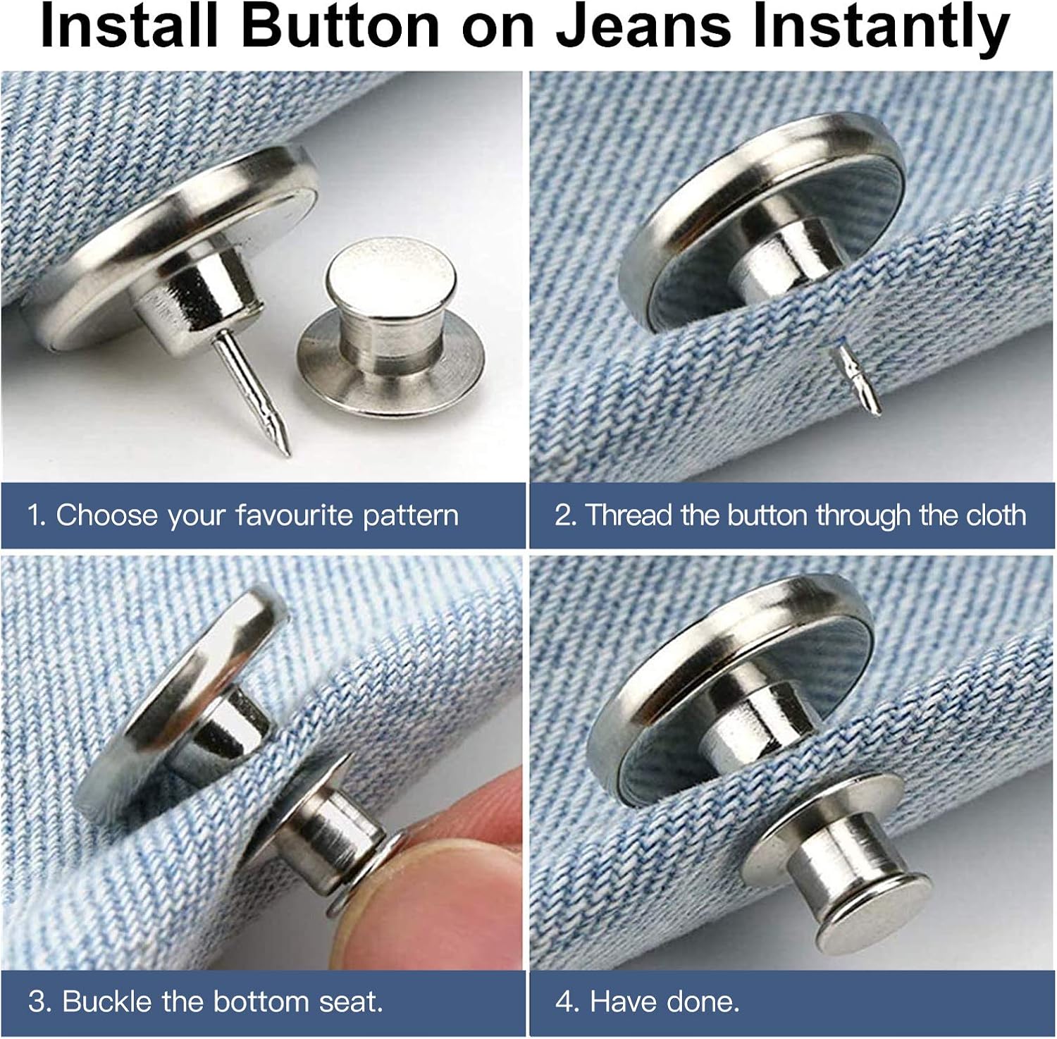 12 Sets Button Pins for Jeans, No Sew Jean Buttons Replacement,Removable Adjustable Instant Extender or Reduce Any Pants Waist (Silver) — image 2