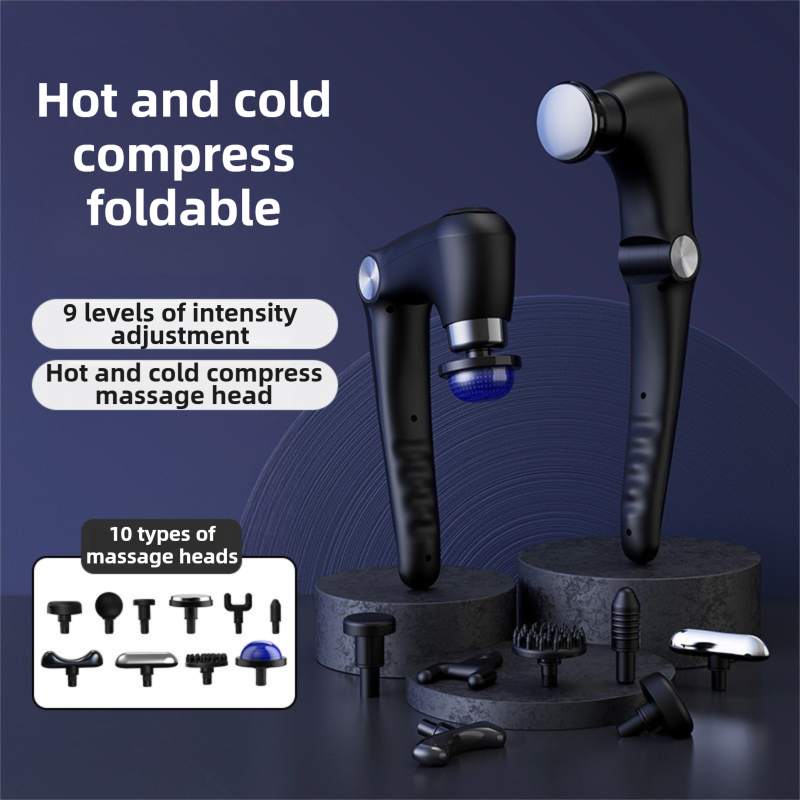 Black-Sliver Foldable Percussion Massage Gun with Hot Cold Compress & 10 Heads - 9 Speed Levels and High Frequency Vibration Full Body Muscle Relaxer — image 2
