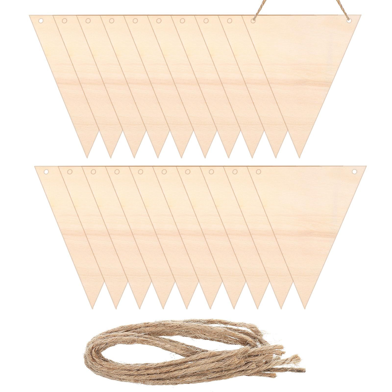 Hanging Wood Sign with Rope, Triangle Shape Wooden Label 4.7"x4" Blank Wooden Crafts for DIY Projects, Christmas, Pack of 20