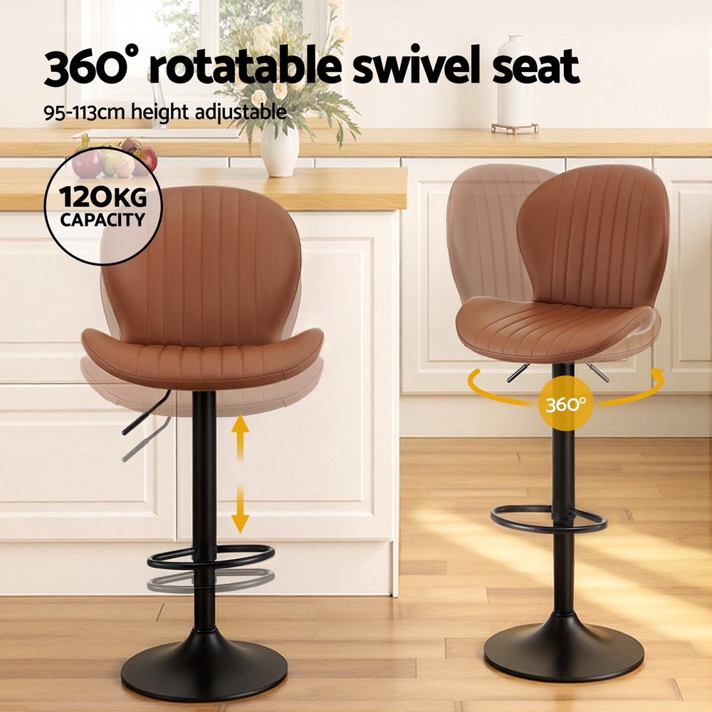 Artiss 4x Bar Stools Kitchen Swivel Gas Lift Counter Chair Shell Leather Brown — image 4