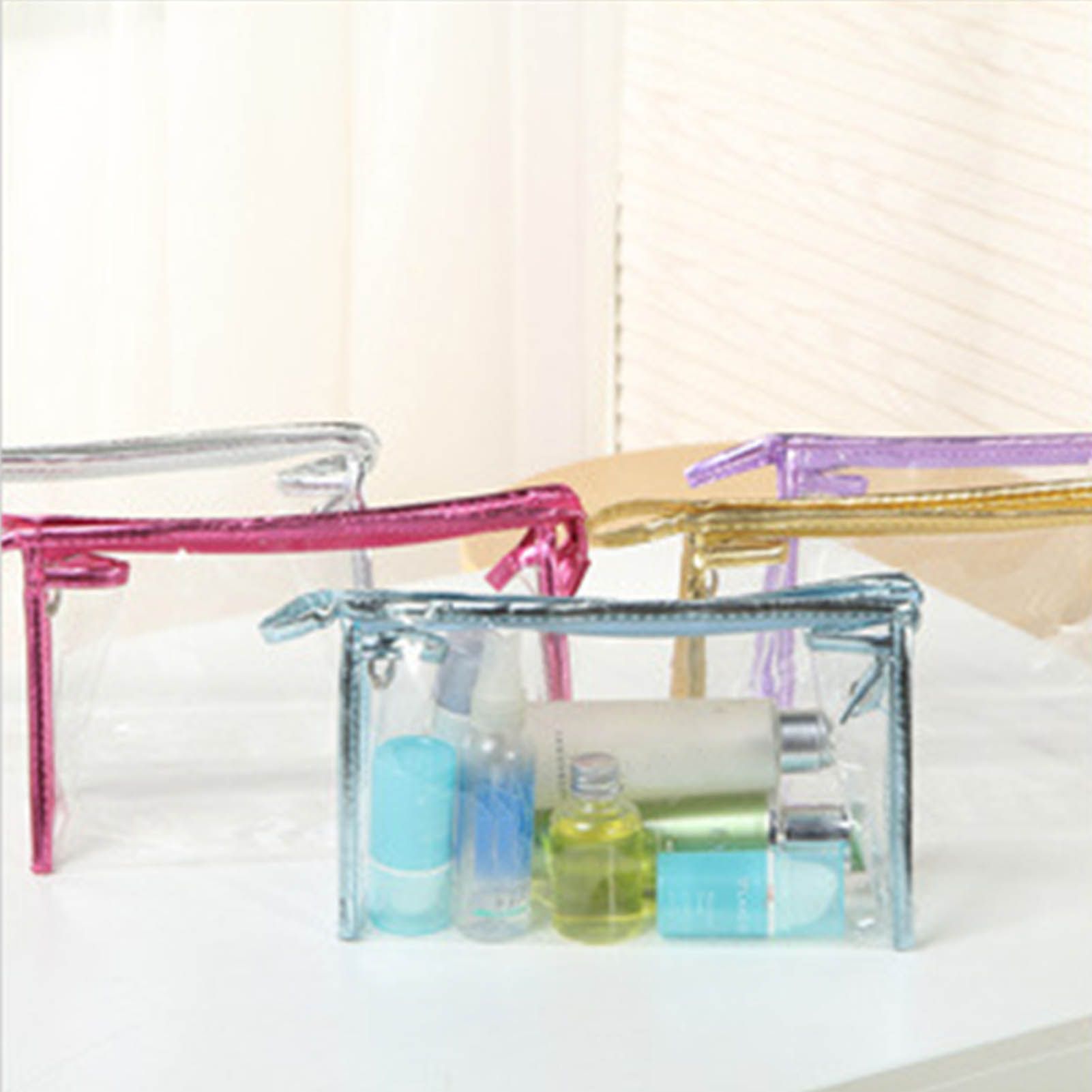 5PCS Clear Cosmetic Bag Five Colors Transparent Fashion PU Leather Handbag Makeup Bag Travel Storage Bag — image 6