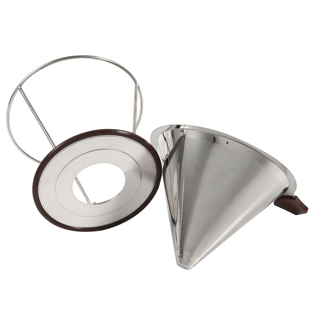 1x Portable 304 Stainless Steel Drip Dripper Double Layer Mesh Coffee Cone Filter Holder Infuse โ image 3