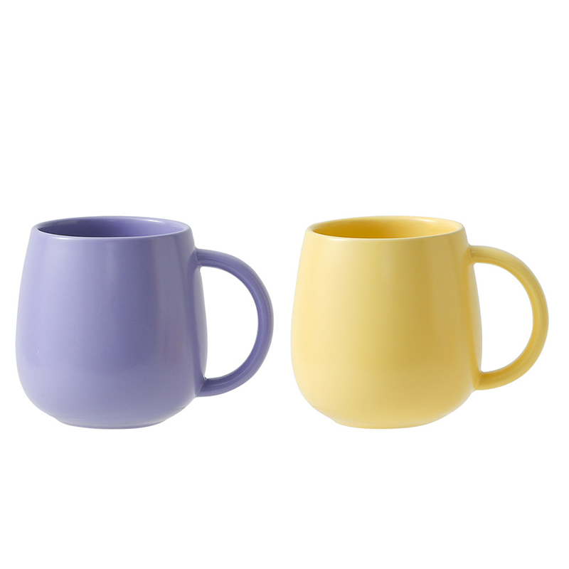 2 pack (Purple and Yellow )Macaron Ceramic Mug 480ml - Large Belly Coffee Cup, Underglaze Colour, Non Slip Base, Ergonomic Handle, Microwave and Dishwasher