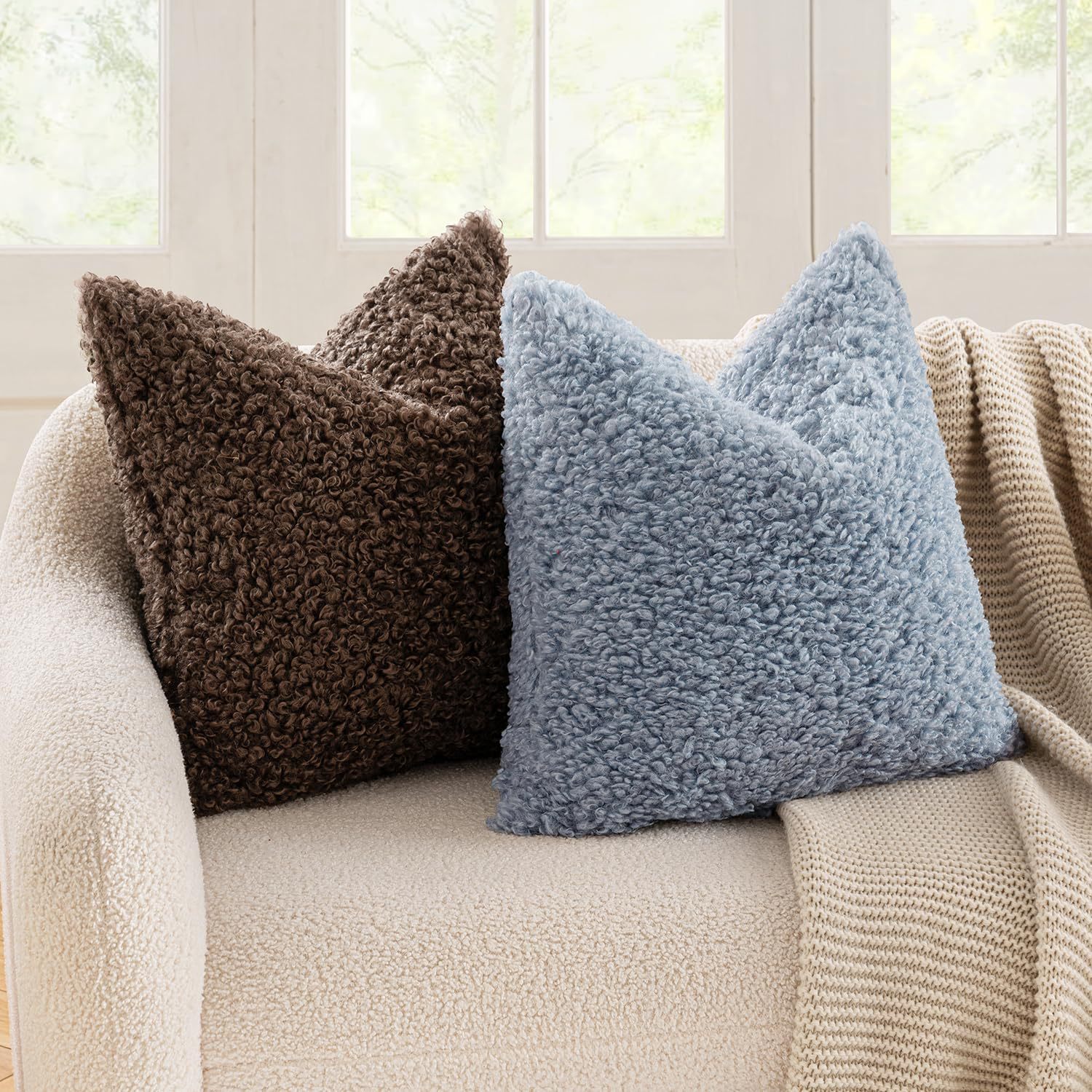 2 Pcs Coffee Cozy Teddy Boucle Cushion Cover - Plush Decorative Square Pillow Case for Sofa & Bed โ image 3