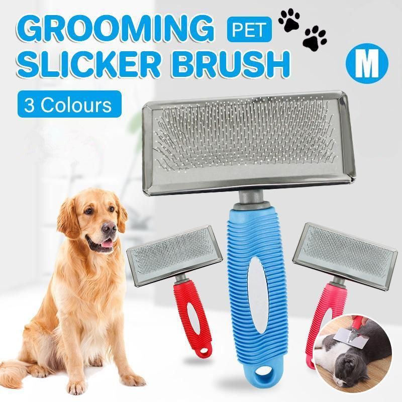 M Size Hair Shedding Grooming Trimmer Comb Brush Slicker Undercoat Rake for Dog Cat - Red — image 2