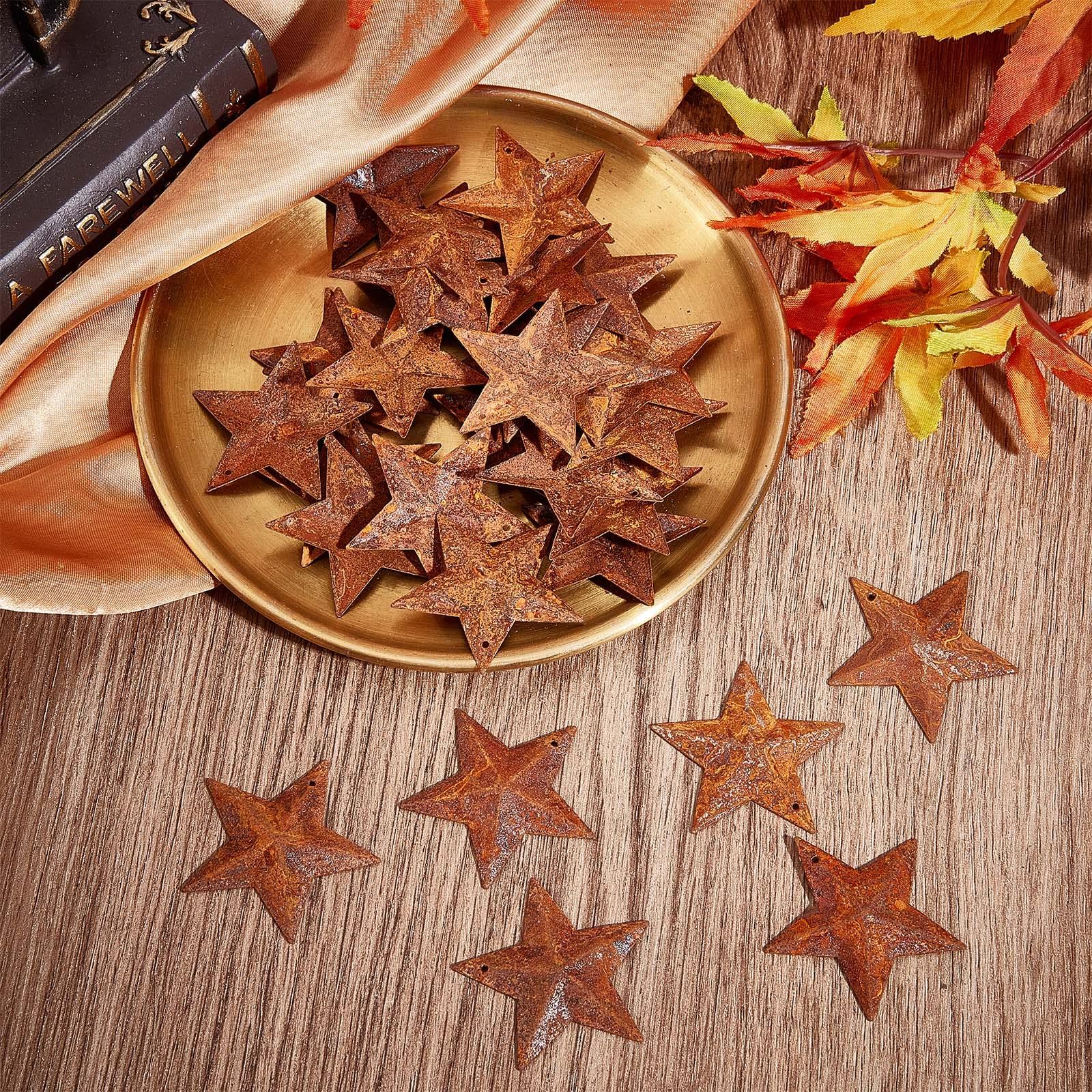 30PCS1.5" Rusty Metal Barn Star Vintage Antique Primitives Country Decor Tin Steel Stars with Holes Rustic Ornament Original Retro — image 5
