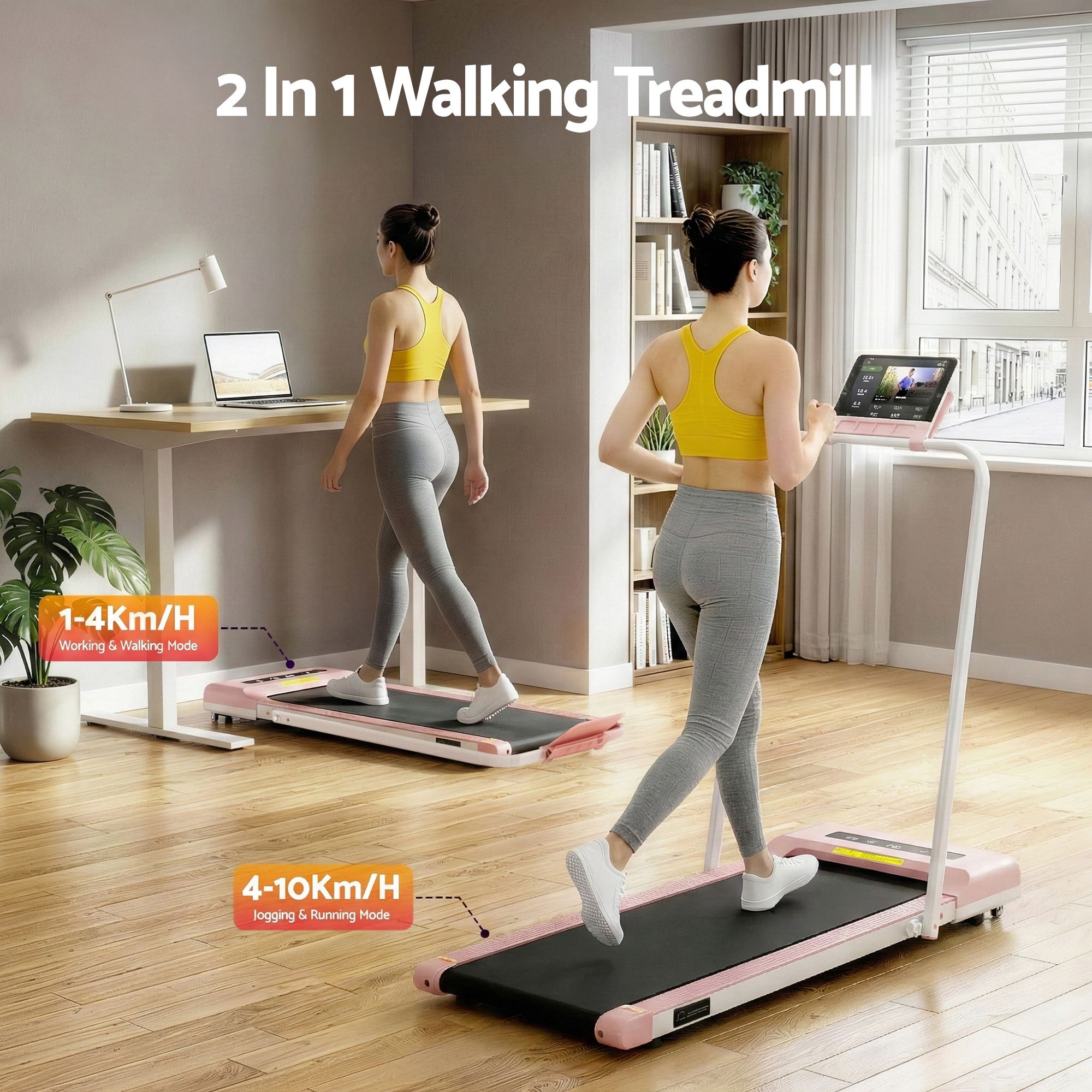 Everfit 2 in 1 Treadmill Electric Walking Pad Under Desk Home Gym Fitness 380mm Pink โ image 4