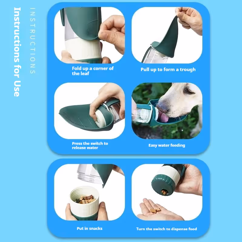 Dark Blue 2-in-1 Portable Dog Water Bottle and Food Container - Leaf-Shaped Silicone Travel Bowl for Pets, Leak-Proof Outdoor Dispenser for Walking, Hiking and — image 3