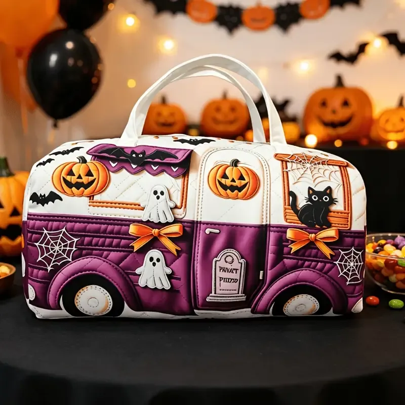 π Halloween Vintage RV-Shaped Tote Bag, Durable Polyester, Portable & Essential for Festive Outings! π β image 5