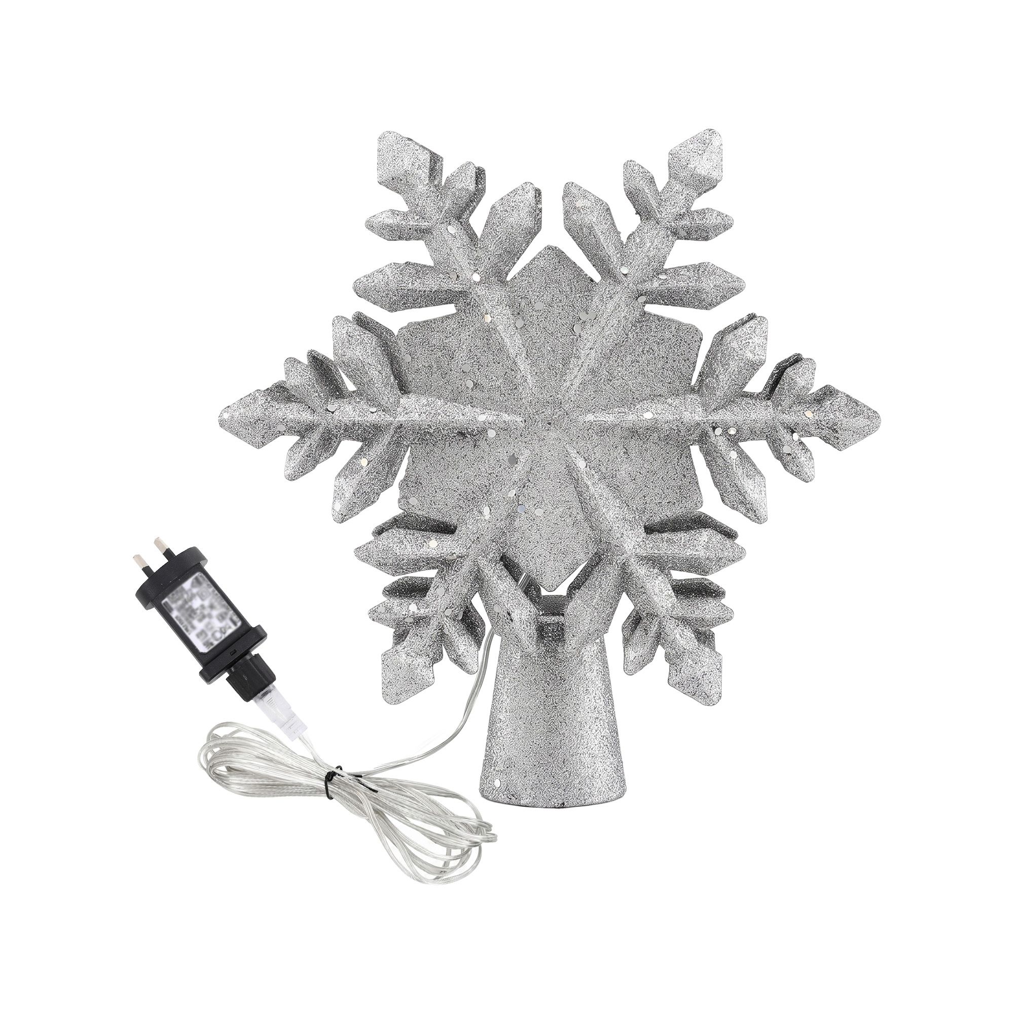Jingle Jollys Christmas Tree Topper Lighted 360° Rotating Snowflake Projector Silver Glitter — image 4
