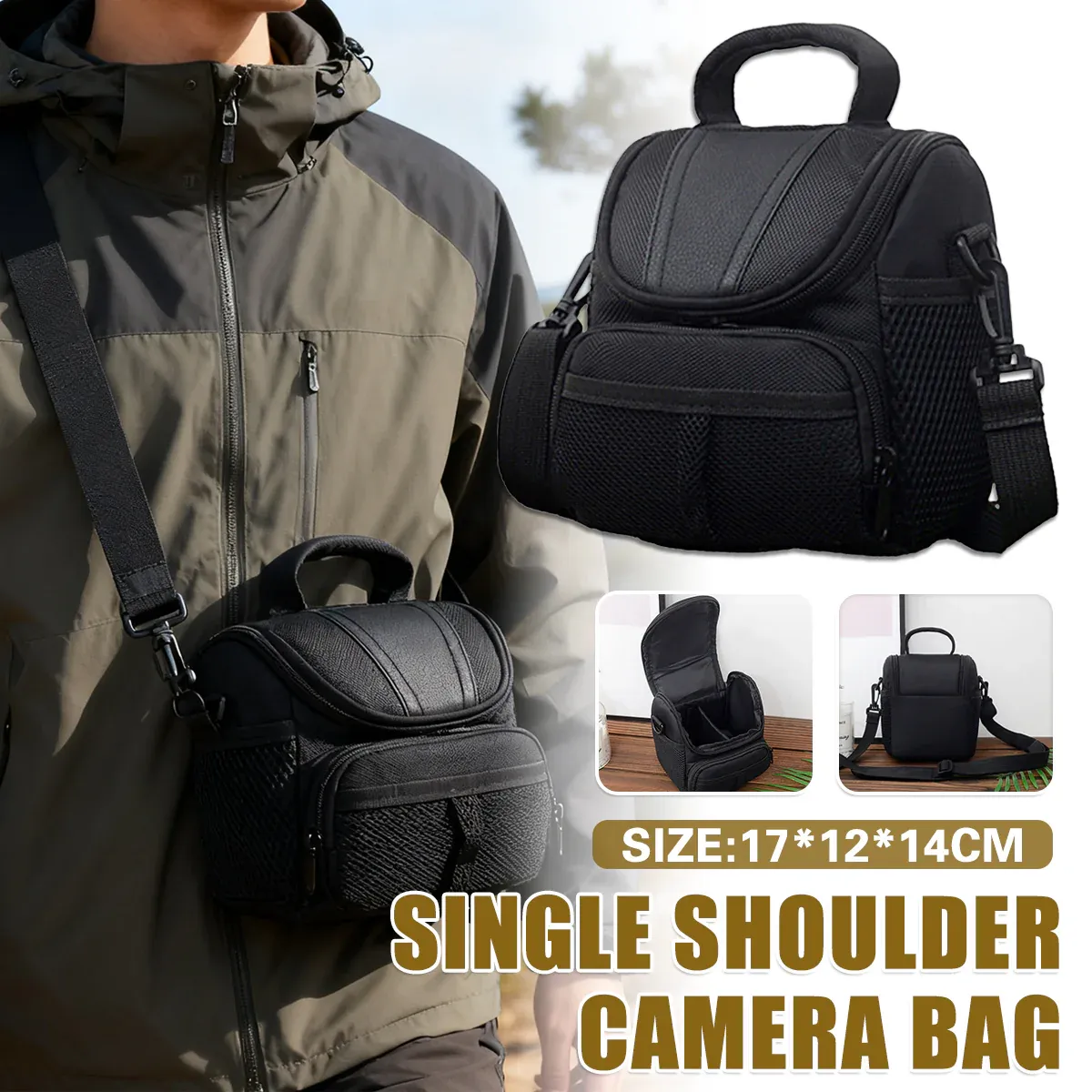 Shoulder Camera Bag Durable with Multi-Compartment for DSLR SLR Use 14x12x17cm