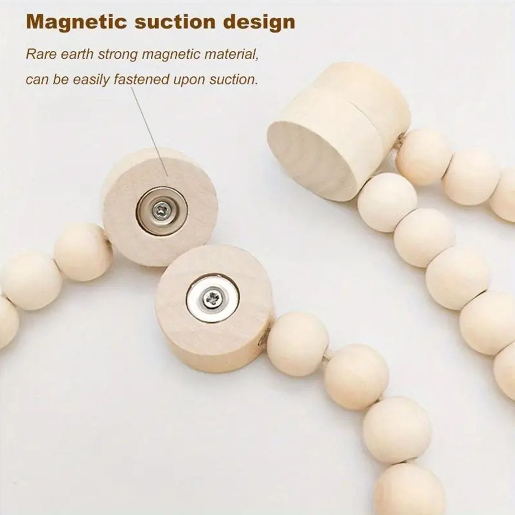Magnetic Wooden Bead Curtain Tiebacks 2 PCS | Simple Elegant Magnetic Tassel Curtain Tie Backs | Accessories Wall Decoration | Drapery Tiebacks for Bedroom — image 4