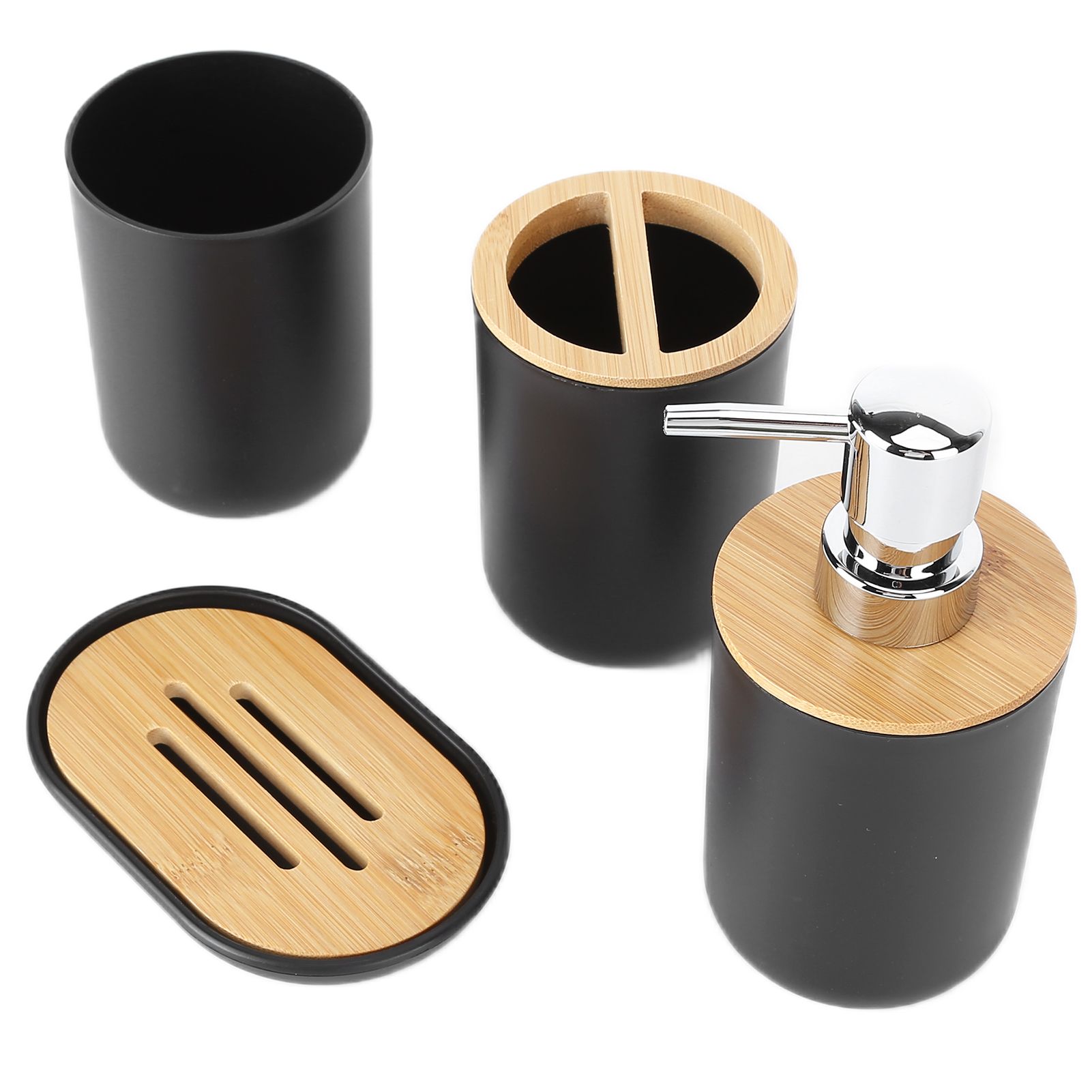 4Pcs Bathroom Accessory Set Bamboo Waterproof Durable Gift Toothbrush Cup for Home HotelBlack โ image 6