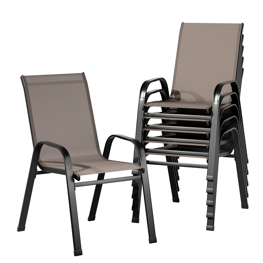 Gardeon 6PC Outdoor Dining Chairs Stackable Lounge Chair Patio Furniture Brown โ image 2