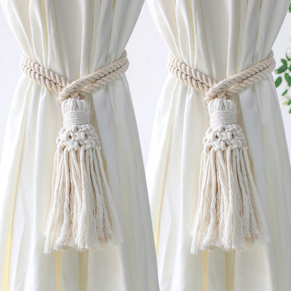 4pcs Curtain Ties, Boho Curtain Tiebacks, Cotton Rope Hand Woven Curtain Ties,Curtain Tie Backs for Home Office Living Room Bedroom Decor (white) โ image 2