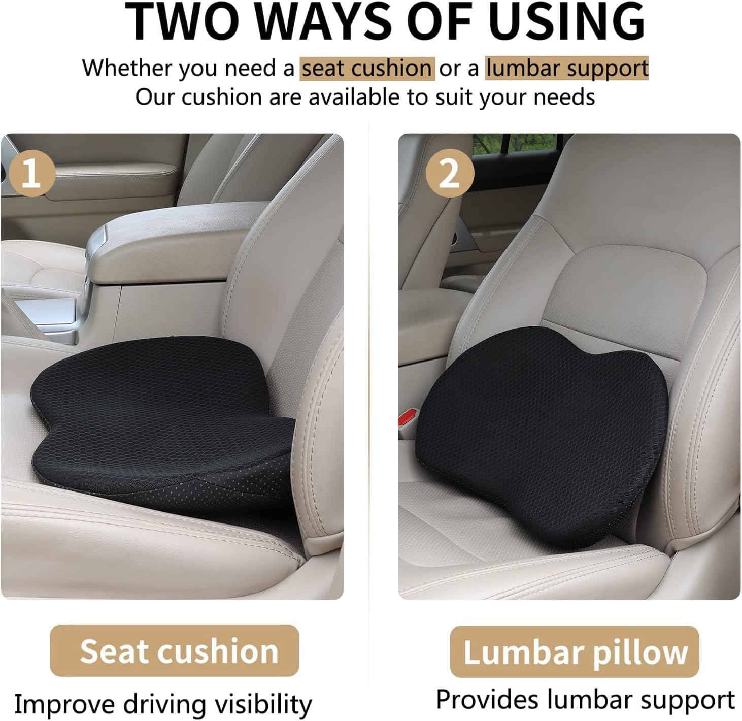 Car Seat Cushion - Memory Foam Car Seat Pad - Sciatica & Lower Back Pain Relief - Car Seat Cushions for Driving - Road Trip Essentials for Drivers(Black) โ image 2