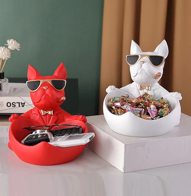 French Bulldog Pushing Wheelbarrow Storage Figurine Resin Statue Key Bowl Candy Dish Entryway Organiser Home Decor Gift Black โ image 2