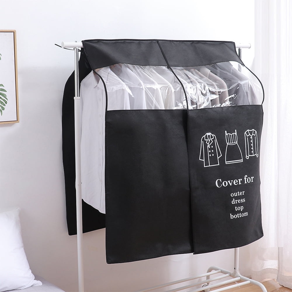 Dustproof Clothes Rack Cover Expandable Hanging Closet Cover Shoulder Dust Cover Clothes Protector for Coats Suits Dresses Black — image 3
