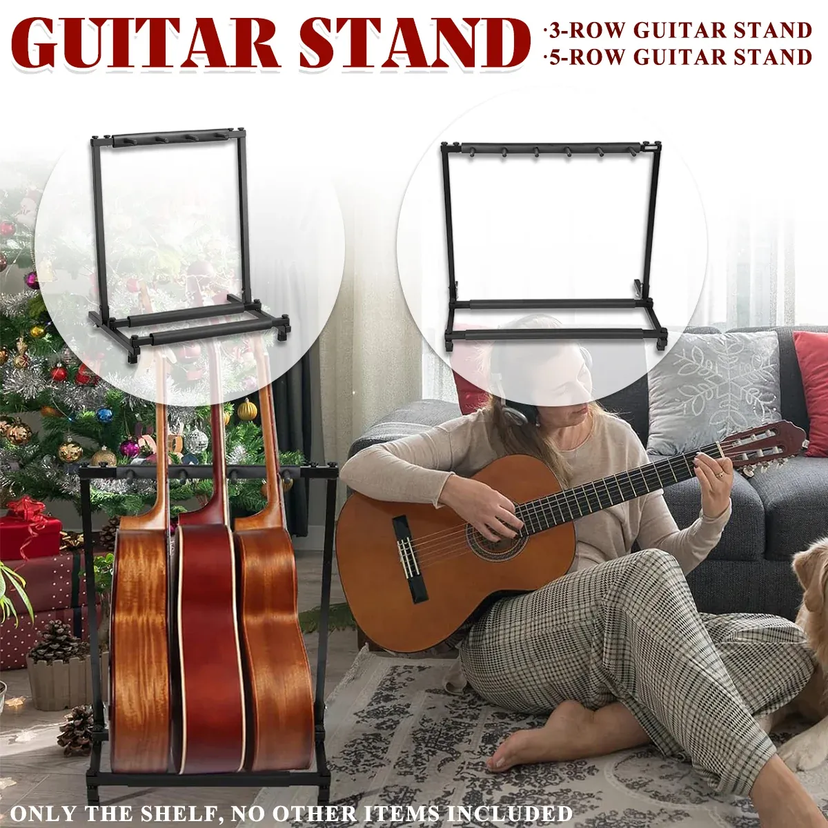 Multi Guitar Stand Guitar Rack Padded Folding Design Hold 3/5 Guitars Adjustable - 5 Guitar Stand — image 2