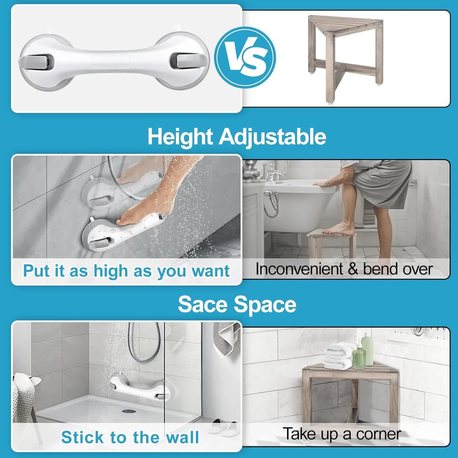 Shower Foot Rest for Wall, 12 Inches Shower Pedicure Foot Stool for Shaving Legs Bathroom Stool with Powerful Suction Cups Foot Stand for Inside Shower — image 3