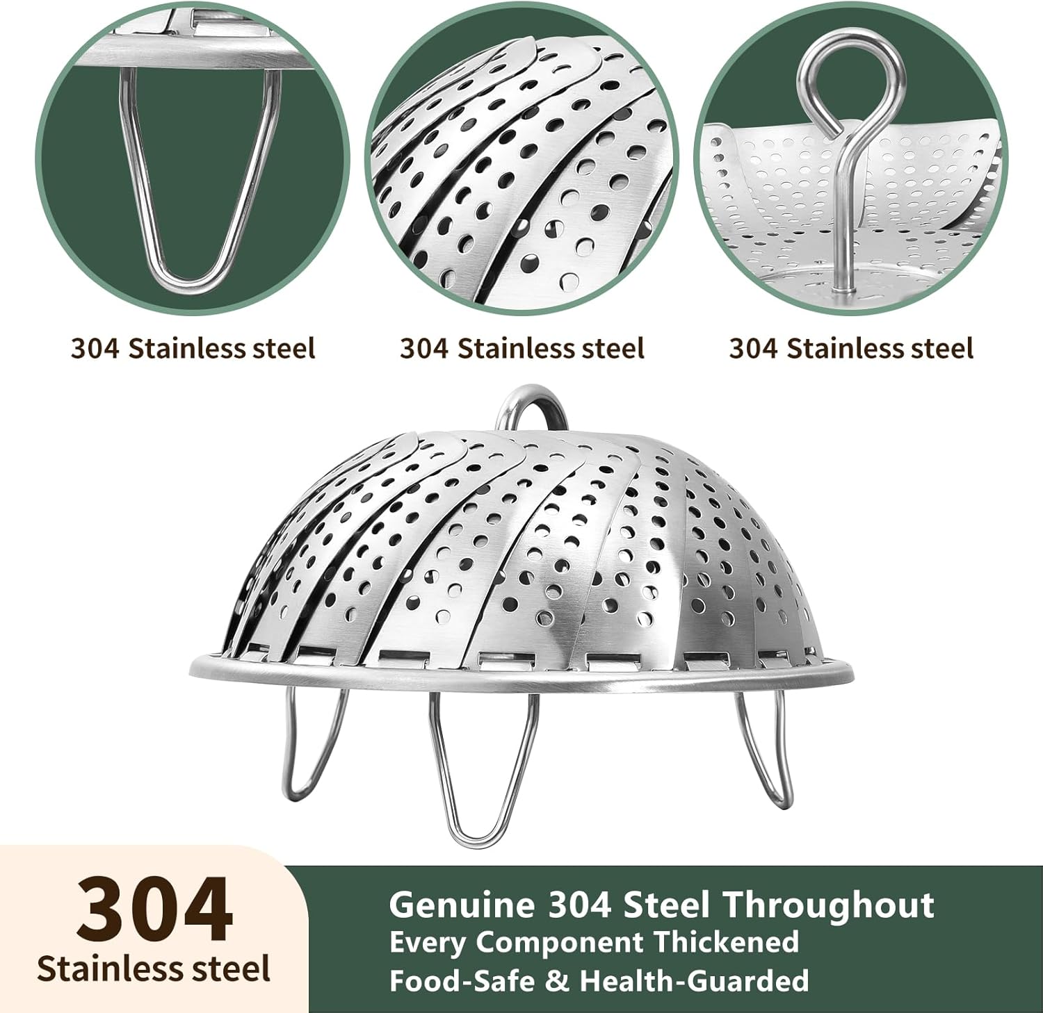 Steamer Basket for Cooking 304 Stainless Steel Entirely Thickened,Collapsible Steamer Insert for Pots, Fits Instant Pot/Skillets (5.5'' To 9.5'') — image 4