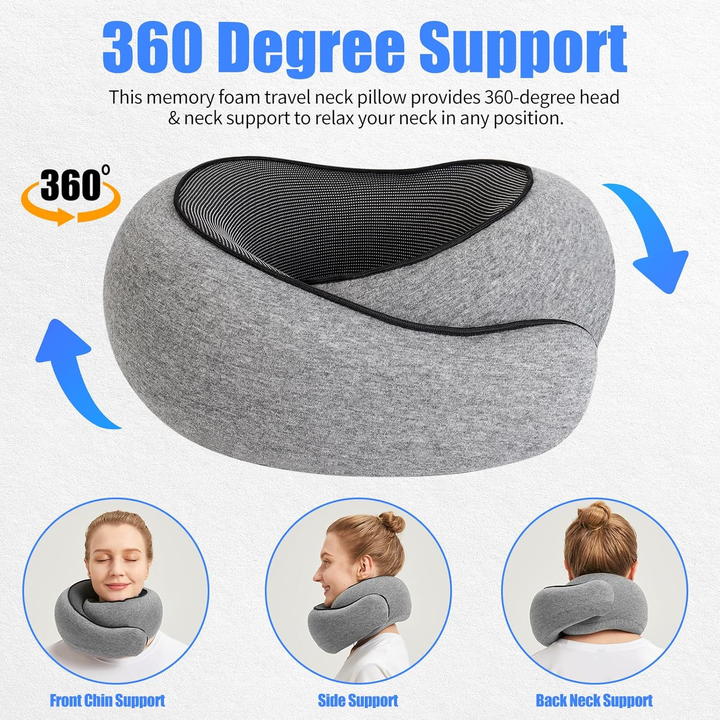 Black Velcro Tape Memory Foam U-Shaped Neck Pillow – Snail Travel Cushion for Airplane, Office Nap, and Travel – Adjustable with Magnetic Therapy — image 2