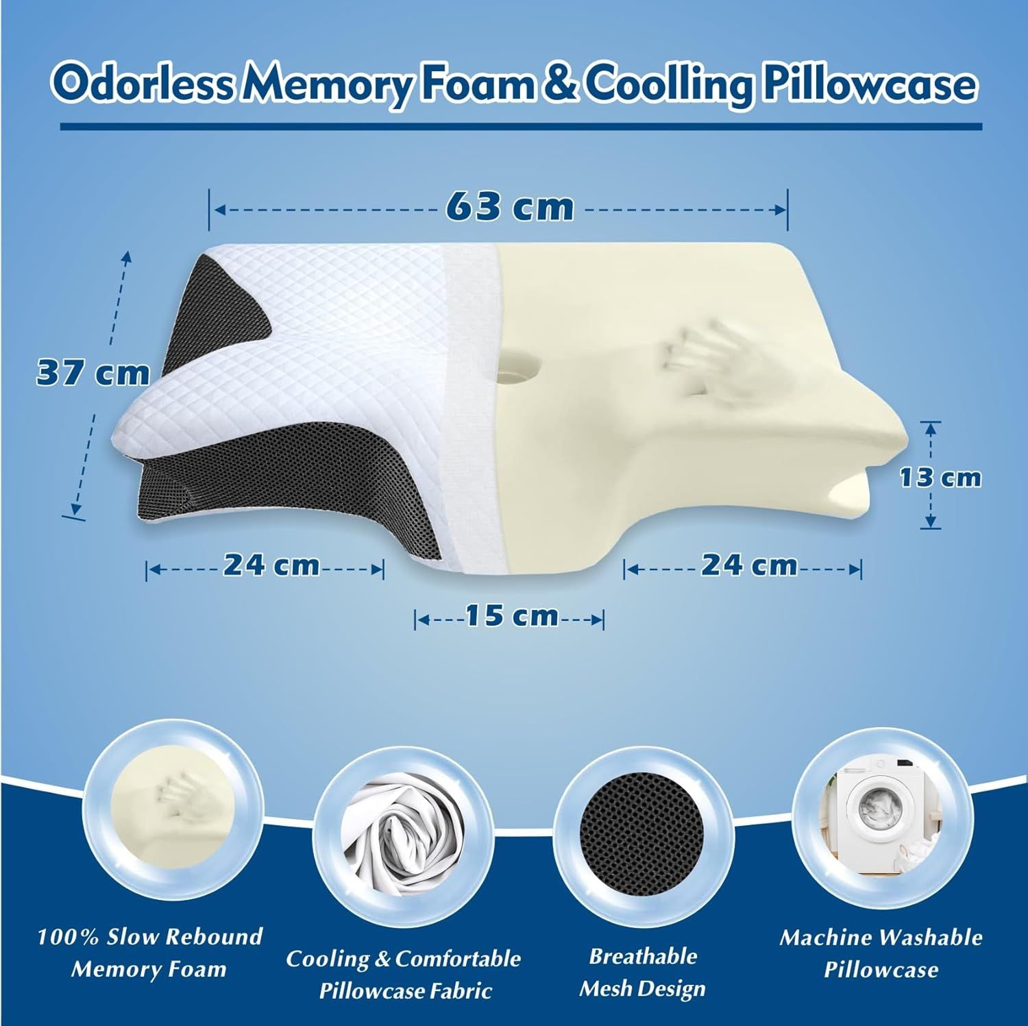 Bamboo Cervical Pillow for Neck and Shoulder Pain Relief Ergonomic Bed Pillow, Cooling Ergonomic Memory Foam Pillow Butterfly Shape for Side Back Stomach — image 3