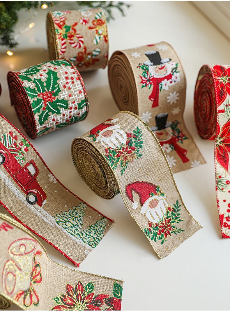 Xmas Burlap Woven Ribbon 6.3CM x 2M, Red Flower Pine Cone Design Satin Ribbon for Christmas Tree & Holiday Party Decor ā image 4