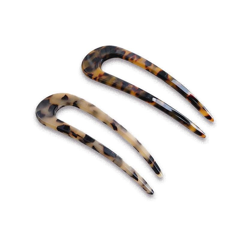 2Pcs U-Shape Hair Clips Stick Tortoise Shell Hairstyle Hair Pin Hair Accessories - 2PCS Light Brown — image 3