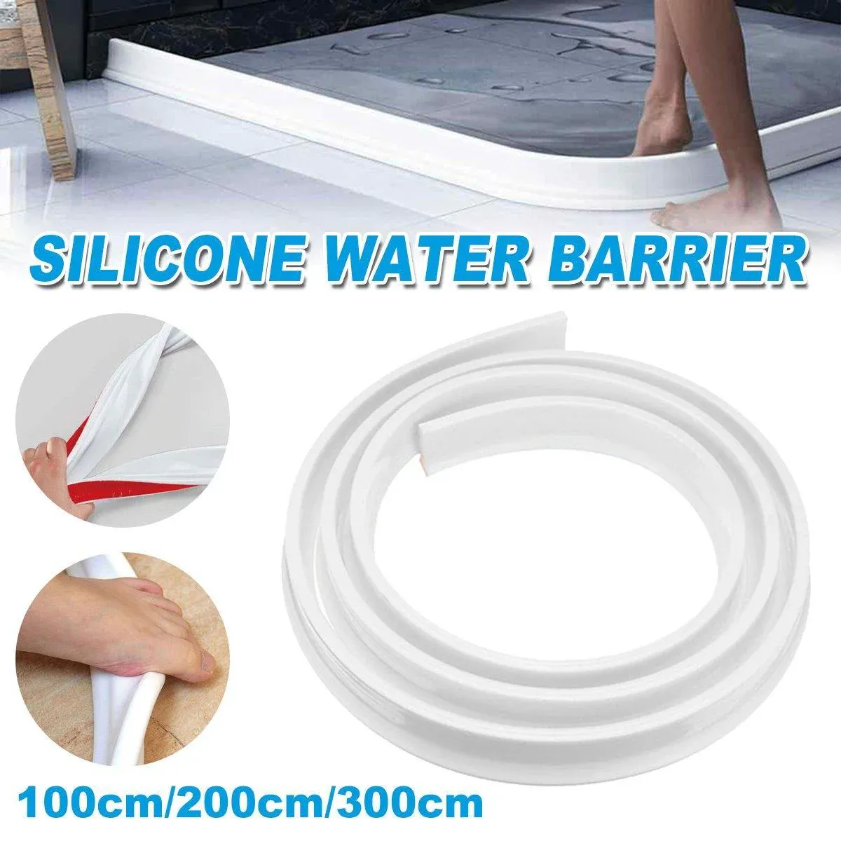 100-300CM Silicone Shower Water Barrier Bathroom Waterproof Strip Self-Adhesive - 100CM — image 2