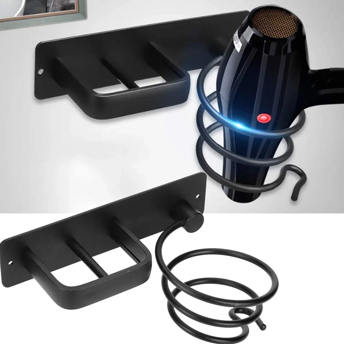 Wall Mounted Hair Dryer Holder Bathroom Hair Straightener Storage Rack Home Use - Black β image 6